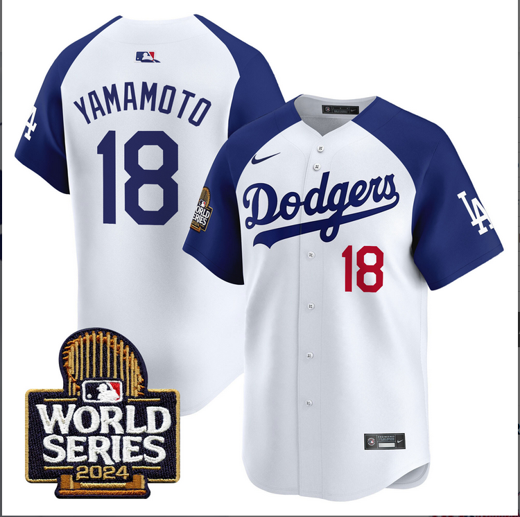 Men MLB Los Angeles Dodgers #18 Yamamoto white 2024 World Series Champions Patch Limited Jersey20241105 style 1->los angeles dodgers->MLB Jersey